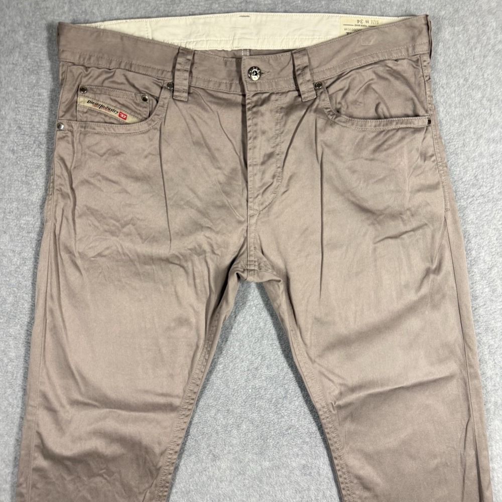 Diesel Thavar-A Chino Trousers Mens 34x29 Beige Slim Fit Stretch Khaki Pants - Picture 2 of 13
